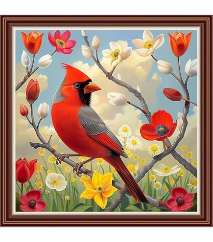 DIY Counted Stamped Cross Stitch Kit - Animal Cat & Flowers Pattern, 14CT Fabric, 17.14x12.64 Inch Finished Size