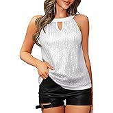 LIENRIDY Women's Sparkly Sequin Tops Halter Neck Glitter Sleeveless Party Tank Top