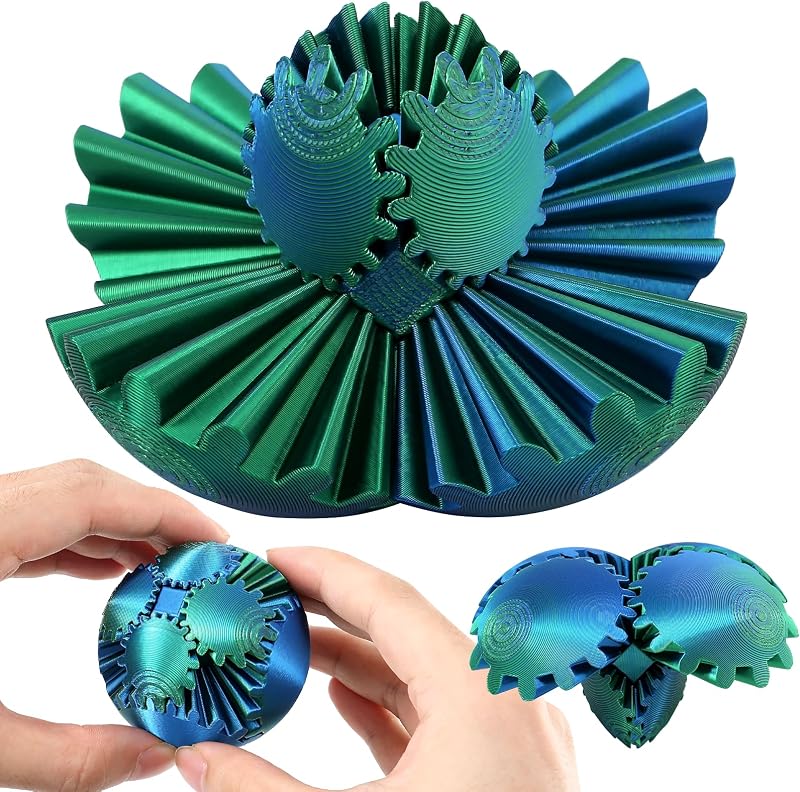 RZCOMP Gear Ball Fidget Toy Blue Green 3D Printed Puzzle Cube Steampunk Helix
