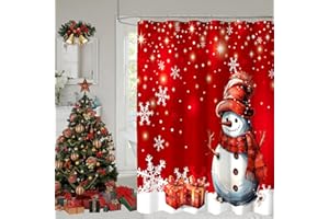 YOSTEV Christmas Shower Curtains for Bathroom, Red Snowman Christmas Snowflakes Bathroom Curtain Decor, Winter Holiday Shower Curtain, Xmas Glitter Sparkle Fabric Bath Curtain 72x72 Inch