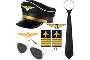 Horolam Pilot Captain Costume Accessories, Pilot Costume with Captain Hat Pin Tie Badge Shoulder Straps Sunglasses