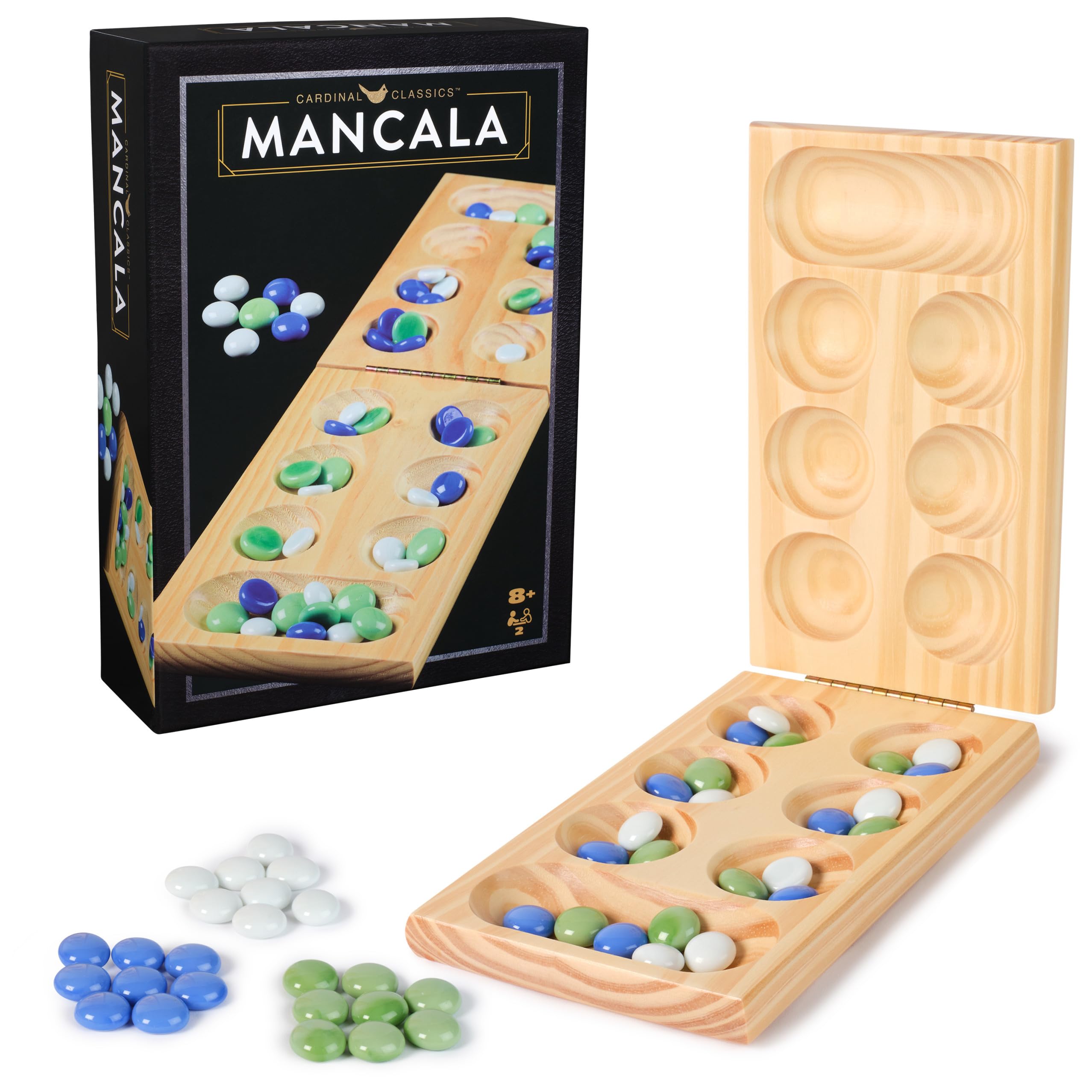 Spin Master Games, Cardinal Classics, Mancala, Classic Strategy Board Game with Folding Wood Board, Mancala Set for Beginners & Experts, 2 Players, for Ages 8 & Up