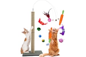 Fashion's Talk Indoor Cat Scratching Post with Interactive Cat Toys Variety Pack Sisal Tall Cat Scratching Posts with Wire Wand for Indoor Cat to Scratch and Exercise Large 34"