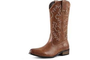 femflame Cowboy Boots for Men Round Toe Distressed Work boots Embroidered Western Boots Traditional Country Boot