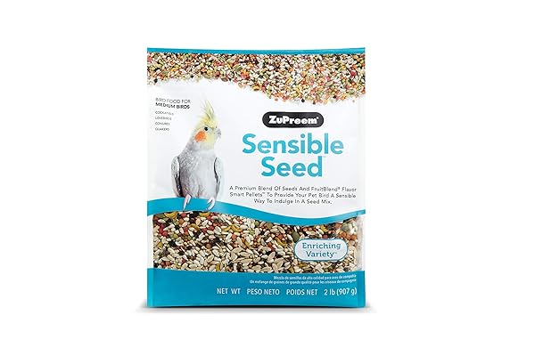 ZUPREEM SENSIBLE SEED BIRD FOOD, COCKATIEL, LOVEBIRD, QUAKER, SMALL CONURE, SEED AND PELLET BLEND FOR MEDIUM BIRDS, FOOD MIXER TOPPER, ENRICHING VARIETY, MADE IN THE USA, (M, 2 LBS)