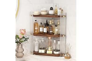 YGJT Bathroom Counter Organizer, 3 Tiers Corner Bathroom Organizer Countertop Shelf, Makeup Organizers and Storage for Vanity Perfume Tray, Cosmetics Skincare Organizer(Clear)