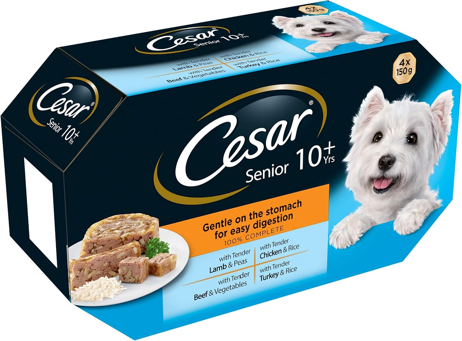 Cesar 10+ Wet Dog Food for Senior Dogs, Meaty Selection in Jelly, 4 x 150 g, 4 Trays Amazon.co
