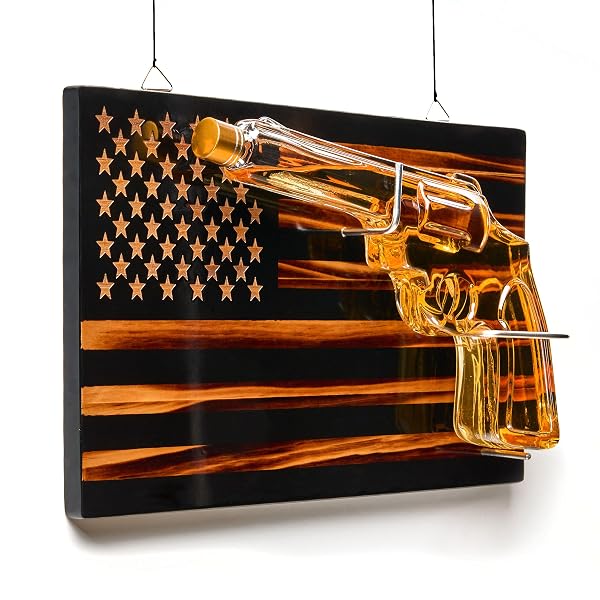 GODINGER WHISKEY DECANTER, AMERICAN FLAG WOODEN BOARD WITH WHISKEY DECANTER, AMERICAN SPIRITS, HOME DECOR, OFFICE DECOR, GIFTS FOR MEN, LIQUOR DECANTER