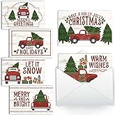 Hadley Designs Blank Christmas Cards With Envelopes - 24 Winter Holiday Cards With Envelopes, Business Happy Holidays Card Bulk, Red Truck Seasons Greeting Card for Family & Friends, Designed in USA