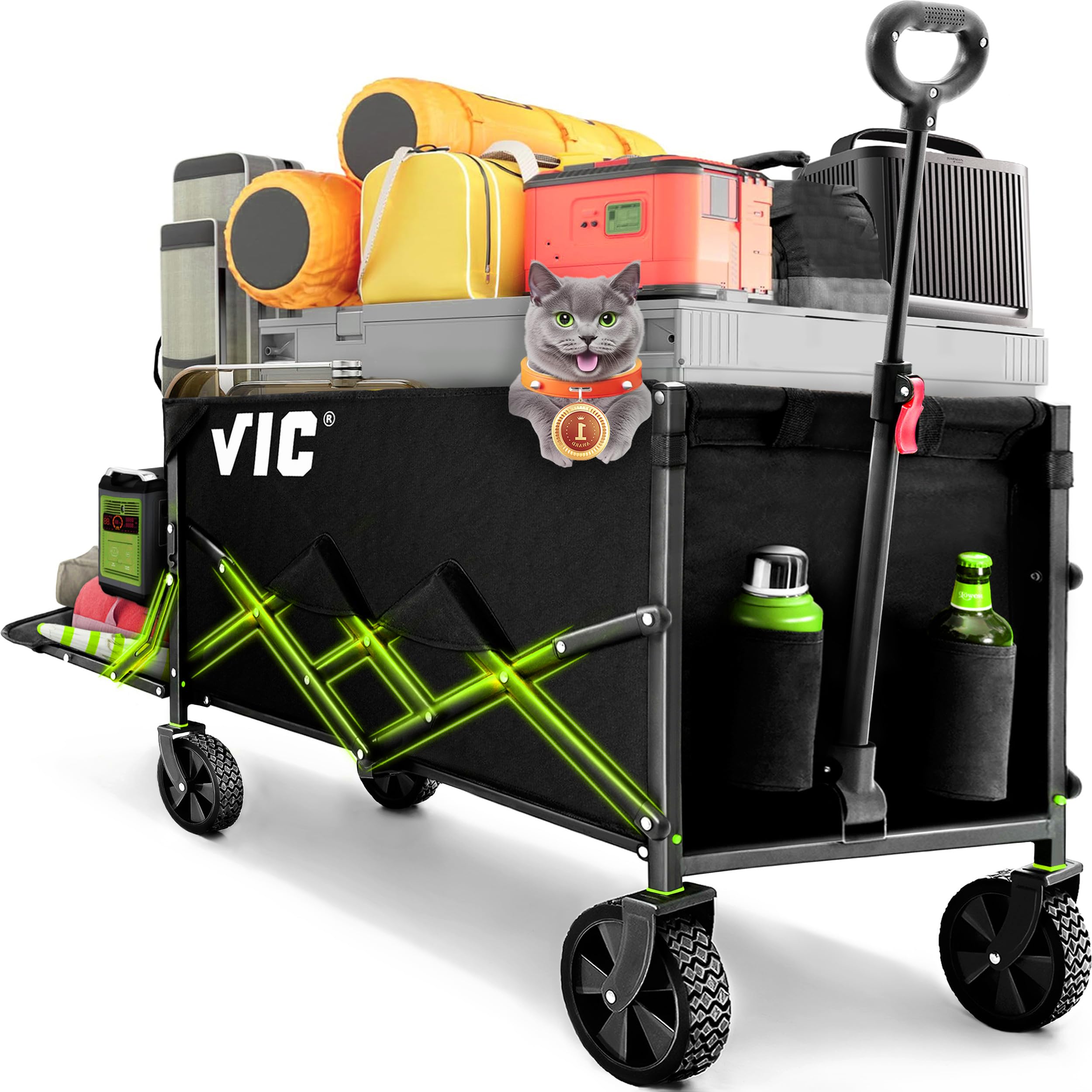 Photo 1 of *******PARTS ONLY********VIC Collapsible Folding Wagon Extra Long Extender Wagon Cart,Beach Wagons Cart Heavy Duty Foldable, Utility Grocery Car with Side Pocket for Camping Garden Sports, V1