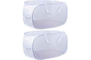LVXINLI collapsible laundry baskets, Pop Up Laundry Hamper, Foldable mesh Laundry Baskets (Each with 2 Reinforced Handles) (2 White)……