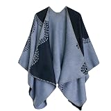 HIKARO Donna Scialle Wrap Open Front Poncho Cape Plaid Tassel Blanket