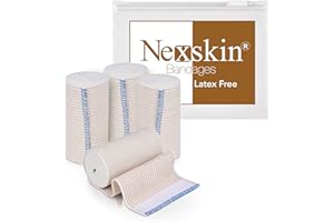 Premium Elastic Bandage Wrap (4” Wide, 4 Pack) - Nexskin Latex Free Athletic/Medical Compression Bandages Hook & Loop Fasteners at Both Ends - Lifetime Washable & Reusable Bandages