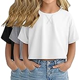 Oakgarden 3 Pack Girls' Short Sleeve Crop Tops Oversized Crew Neck T Shirts Loose Fit Summer Athletic Basic Tee Shirts