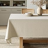 MIULEE Natural Beige Linen Cotton Table Cloth Rectangle Tablecloth Spring Waterproof Spillproof Cross-Star Textured Table Cloth Decorative Farmhouse Style for Dining Party Weddings 52x70 Inch