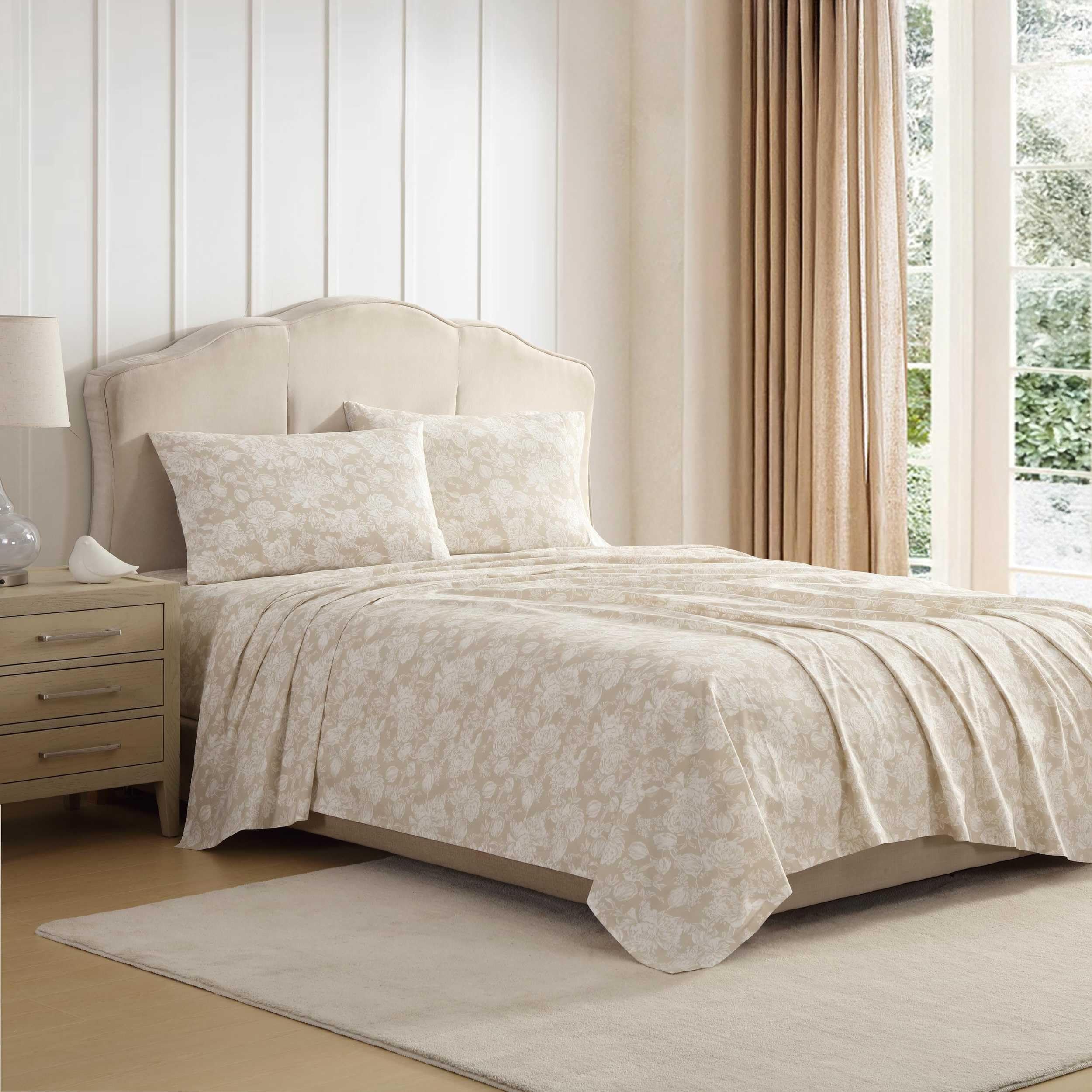 Laura Ashley - King Sheet Set, Crisp & Cool Cotton Percale Bedding with Deep Pockets, Lightweight for Year Round Comfort, Bed Sheets with Matching Pillowcases (Meredith Brown) Image