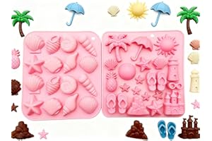Beach Theme Silicone Chocolate Molds, 2-Pack Food Grade Silicone Molds for Chocolate, Gummies, Candy, Ice Cubes, Ocean & Sand