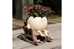 SHIRIA Smily Face Planter Pot Cute Resin Flower Head Planters for Indoor Outdoor Plants Unique Sitting Rocking Chairs Succulent Pots of Pearls Unique Gift on Mother's Day,Birthday,Christmas