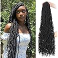 ZRQ 30 Inch New Faux Locs Crochet Hair,6 Packs Pre-looped Extended Distressed Soft Locs For Black Women, Synthetic Goddess Locs Hair Afro Roots Crochet Locs 1B#