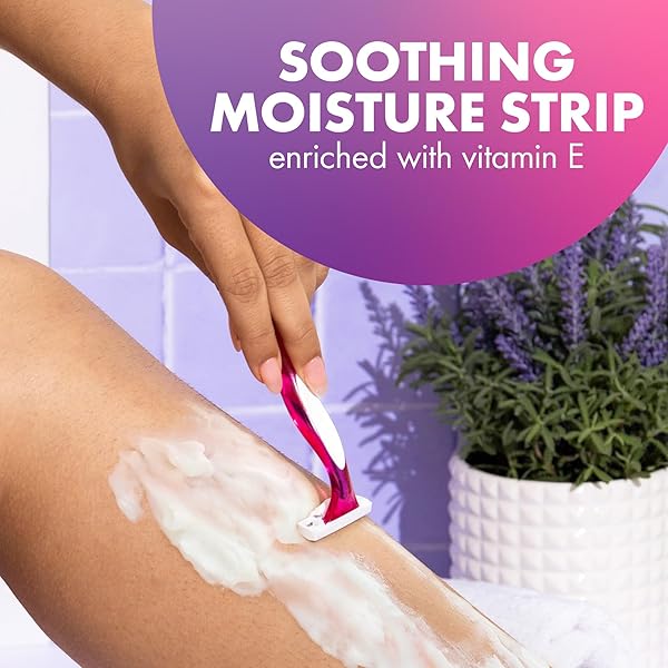 BIC SOLEIL SMOOTH SCENTED WOMEN’S DISPOSABLE WITH 3 BLADE RAZORS, LAVENDER SCENTED HANDLES AND LUBRICATING STRIP, 4-PACK