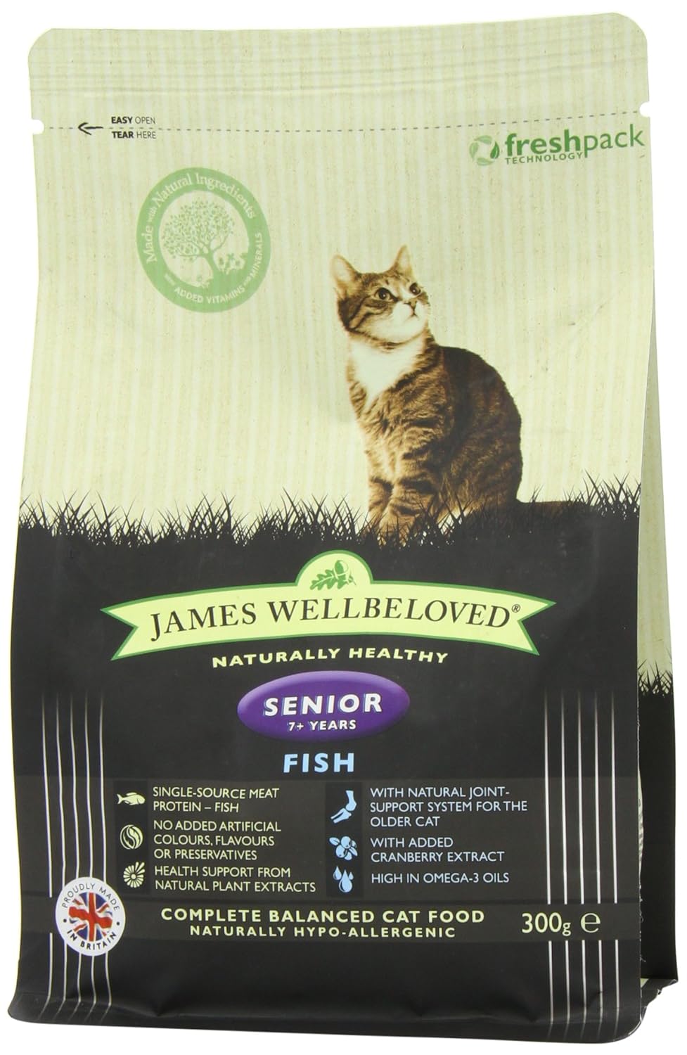 James Wellbeloved Complete Dry Senior Cat Food Fish and Rice, 300 g