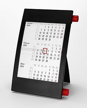 HiCuCo 3-Monats-Tischkalender für 2 Jahre (2019 und 2020) - Aufstellkalender - mit Drehmechanik - schwarz/rot - TypD2