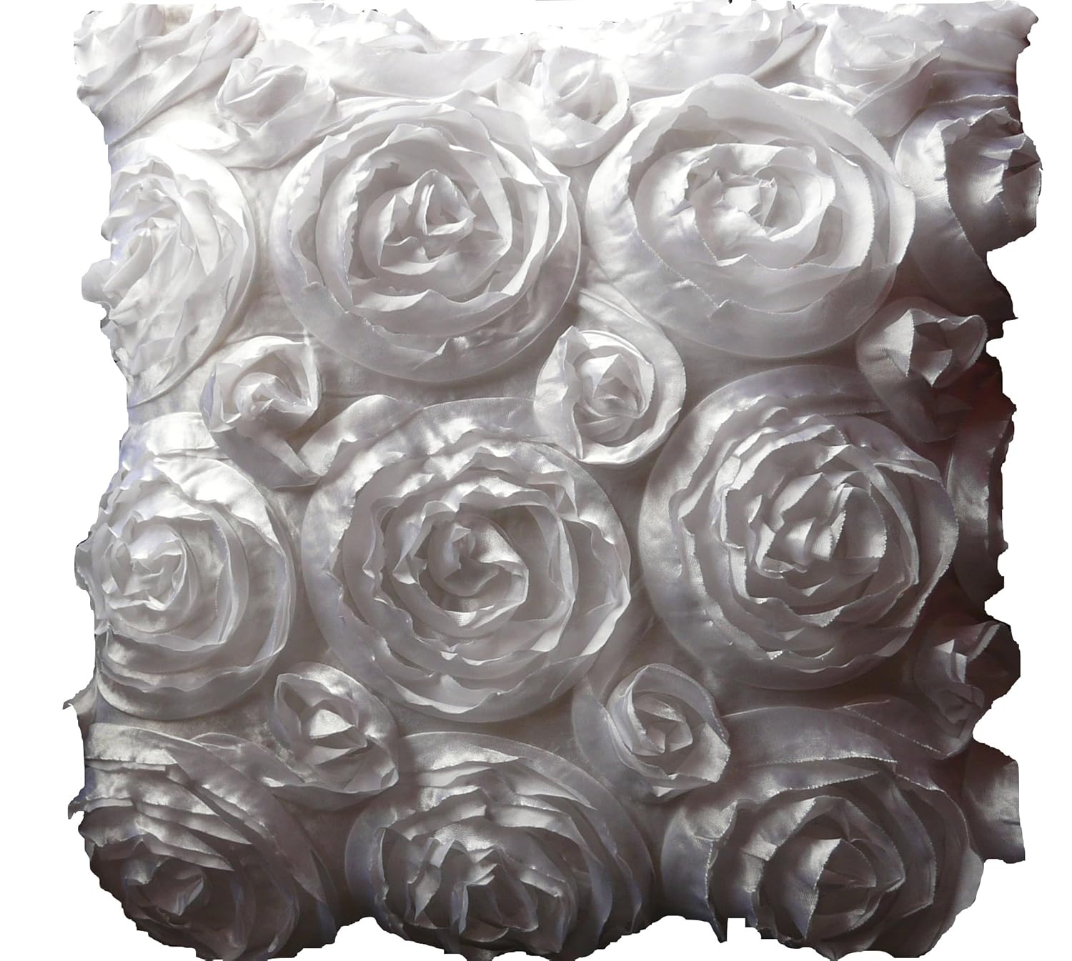 Ready Made Cushions White 3D Rose satin embroidered roses Cushion Cover