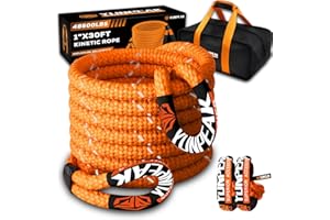 YUNPEAK 1" x 30ft Kinetic Recovery Tow Rope 48,500lbs Heavy Duty Offroad Kit Snatch Strap with 2 UHMWPE Soft Shackles Recovery Rope for Trucks SUV UTV ATV Tractor Car Jeep (Orange)