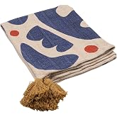 Bloomingville Woven Cotton Blend Throw with Abstract Design, Stripes and Tassels, Multicolor