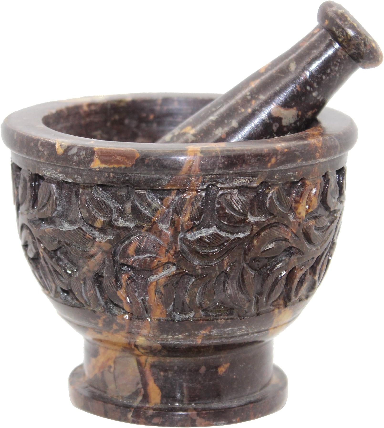 Crystalo - Stone Mortal & Pestle Triqueta Carved MP-SBR-536, 4 Inch Diameter