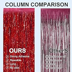 2 Pack 3.2 ft x 9.8 ft bling Red Tinsel Curtain