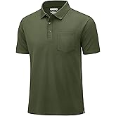 MAGCOMSEN Mens Polo Shirts Short Sleeve Cotton Pique Golf Shirts with Pocket Casual Performance Moisture Wicking Polos