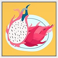 SIGNWIN Framed Canvas Wall Art Tropical Pink Dragon Fruit with Yellow Background Fruit Citrus Illustrations Pop Art Modern Fun Neon for Living Room, Bedroom, Office - 16x16 inches