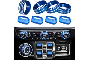 MOCHENT 8Pcs Button Knob Cover for Jeep Wrangler JL JLU 2018-2025 2026 & Gladiator JT 2020-2025 2026 Accessories, JL Window Switch Button Cover Volume Radio Air Conditioner Headlight Switch Knob Cover (Blue)