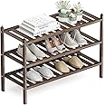 Dranixly Shoe Rack, 3-Tier Bamboo Stackable Shoe Shelf Storage Organizer, Shoe Stand for Closet, Entryway, Hallway, Bathroom and Living Room（Mocha）