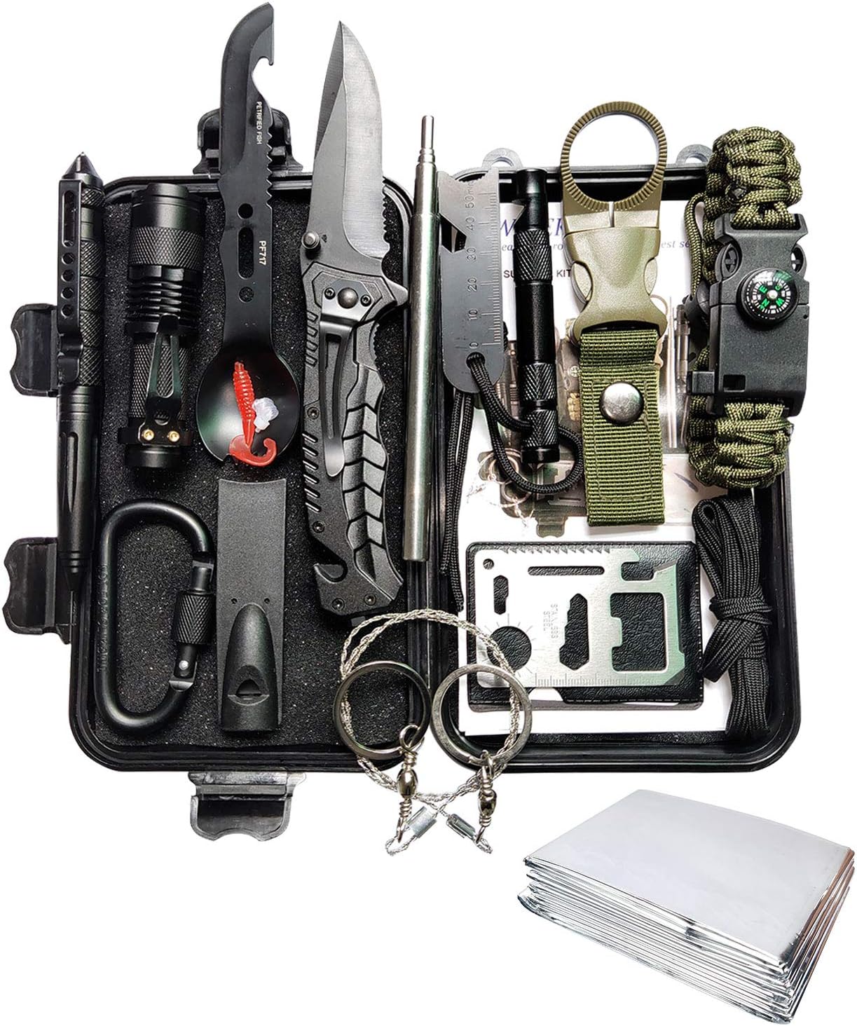 SUWIKEKE Survival Kit, Upgraded 14 in 1 Survival Gear Tool, Professional Camping Gear for Hiking Camping Travelling Wilderness Adventures