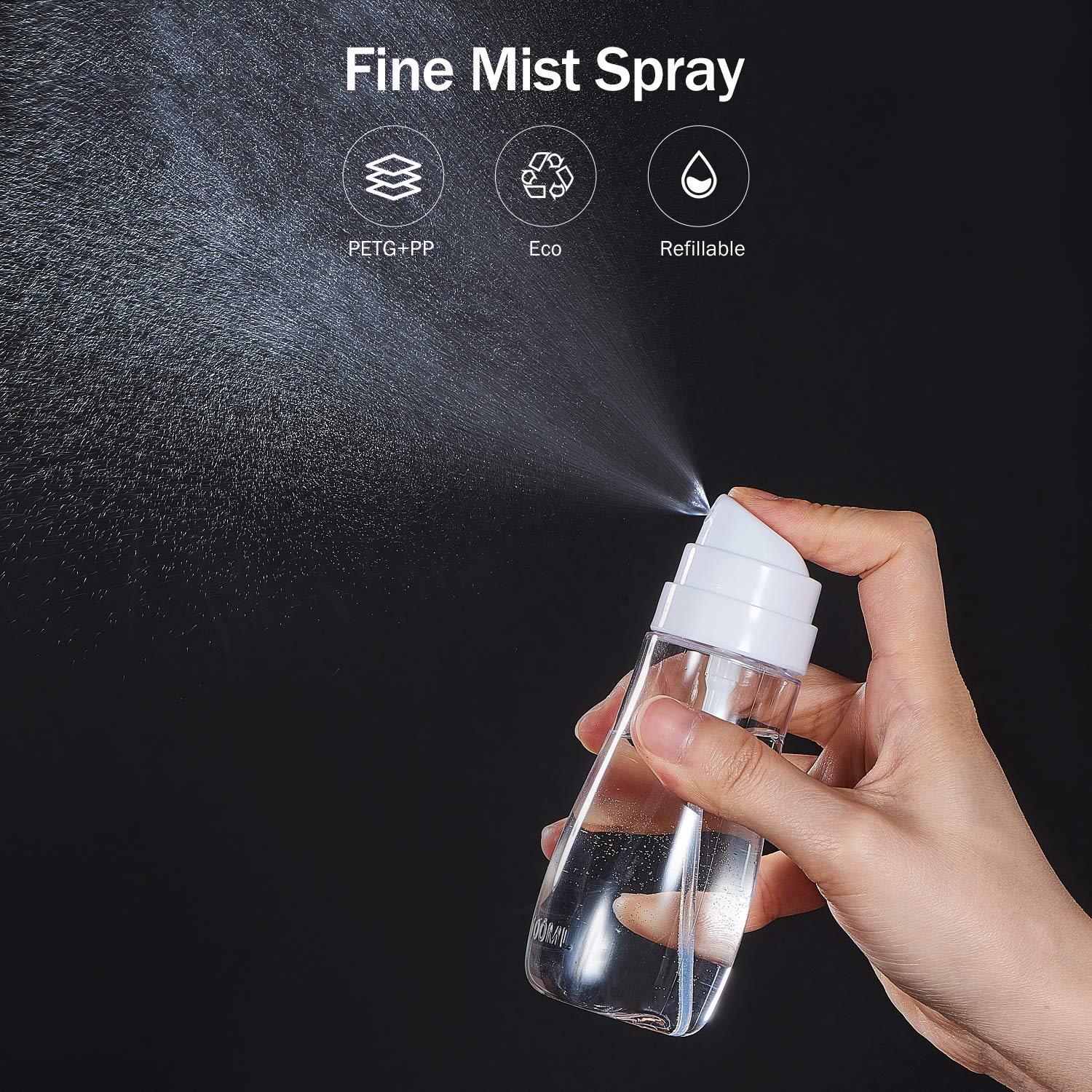 Small Spray Bottle with Fine Mist, 2 Pack 3.4oz/100ml Travel Spray Bottles for Hair and Face, Refillable Spray Bottles for Cleaning Solutions, Perfume, Liquid Cosmetics, Essential Oils TSA Approved