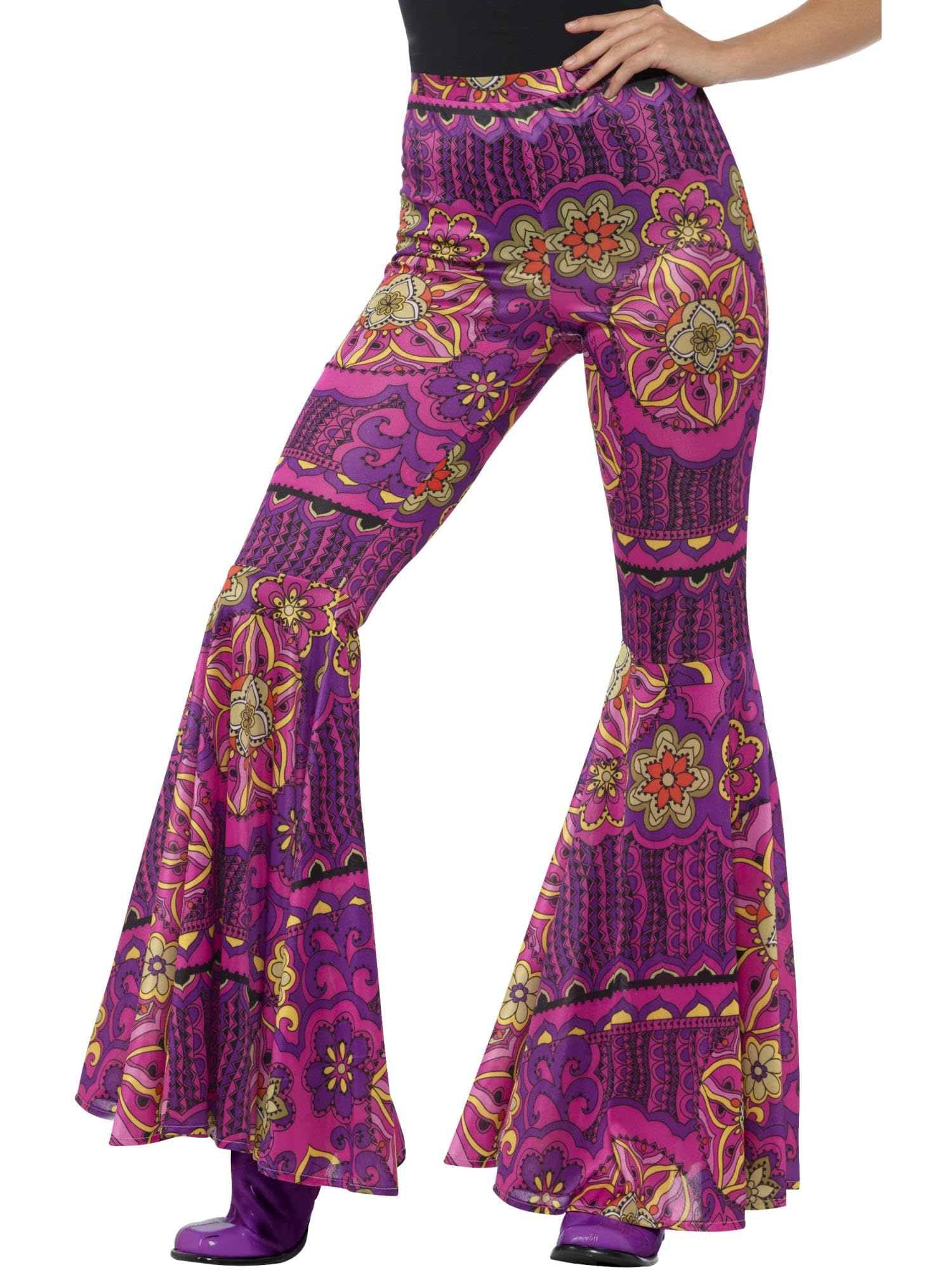 Smiffys Flared Trousers, Ladies, Pink Psychedelic, 1960's Groovy Fancy Dress, 1960s Dress Up Costumes Halloween
