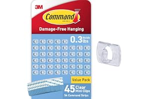Command Clear Indoor Mini Light Clips Value Pack, 45 Clips, 54 Strips, Damage-Free String Light Hangers for Home, Room, Wall, Office, and Dorm Decor, Great for Cable Management, Holds up to 0.3 lb
