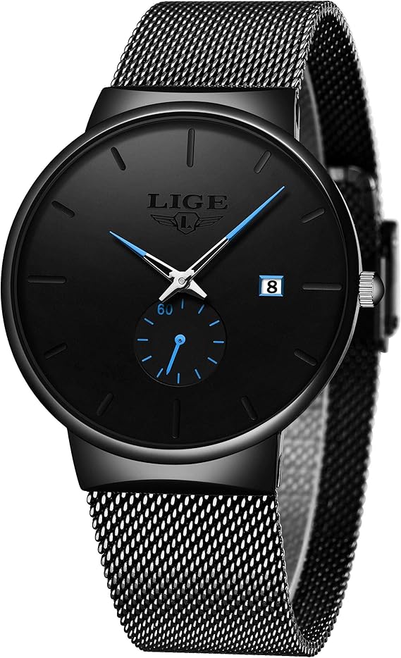 Amazon Lige メンズ 防水 ステンレススチール ファッション シンプル オールブラック 腕時計 D ブラック メンズ腕時計 腕時計 通販