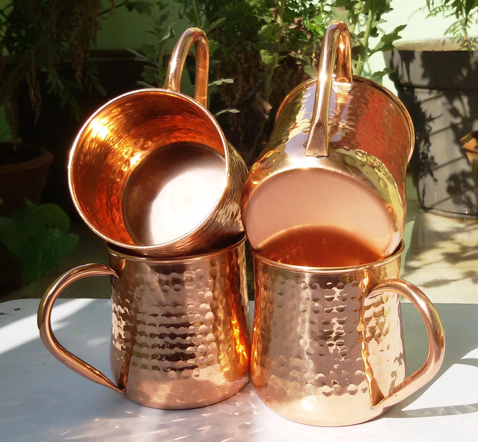 Old Fashion Barrel Copper Moscow Mule Mug Handmade Of 100% Pure Copper, Hammered Moscow Mule Mug/Cup 16 Oz. Set of-4, Hammered Pipe Handle Mug.