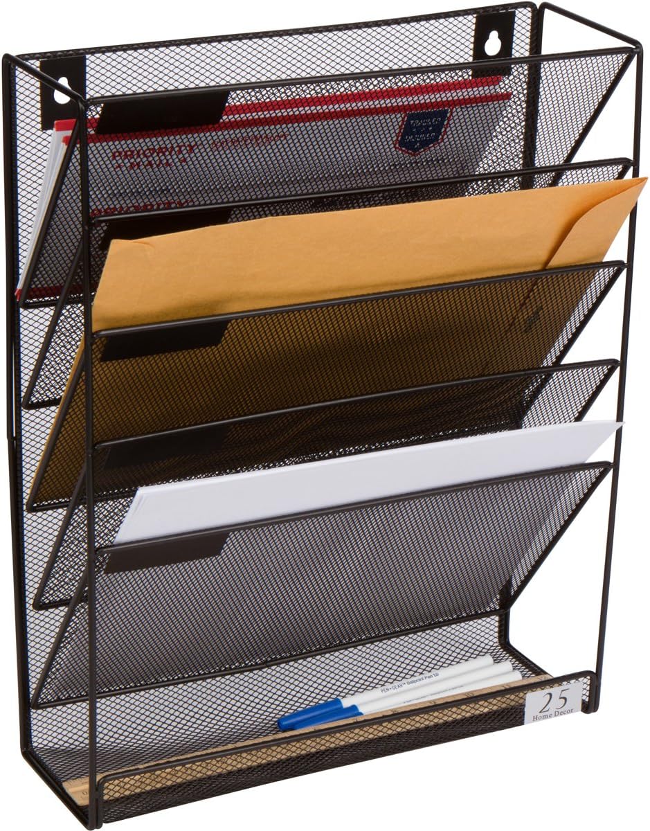 Amazon Com 5 Pocket Wall Mounted File Hanging Organizer Metal