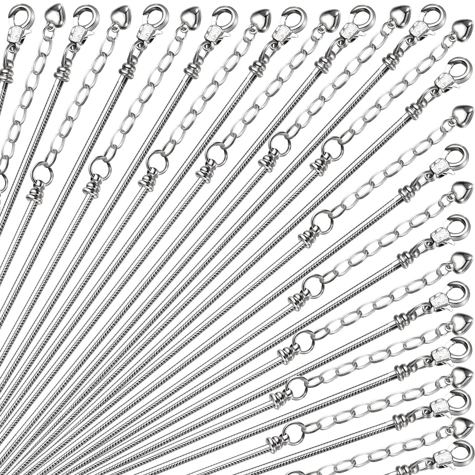 Hicarer 27 Pieces Snake Charm Bracelet Chain Adjustable Charm Bracelet Chain with Heart Shape Extender Copper DIY for Women Jewelry Making(7.9 Inch,Silver)