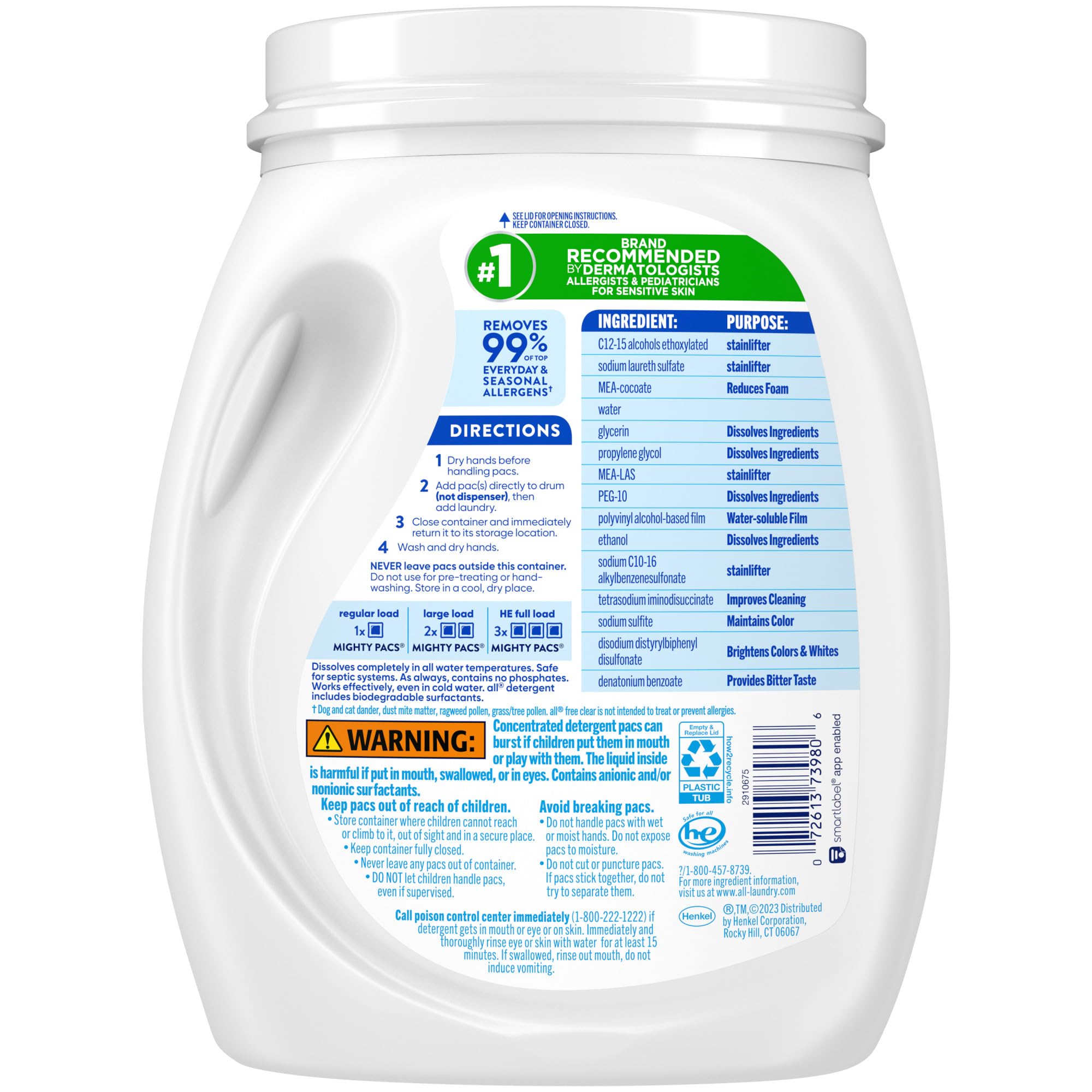 all free clear, Original, MIGHTY PACS Laundry Detergent Pacs for Sensitive Skin, Unscented and Hypoallergenic, 66 Count (Pack of 2)