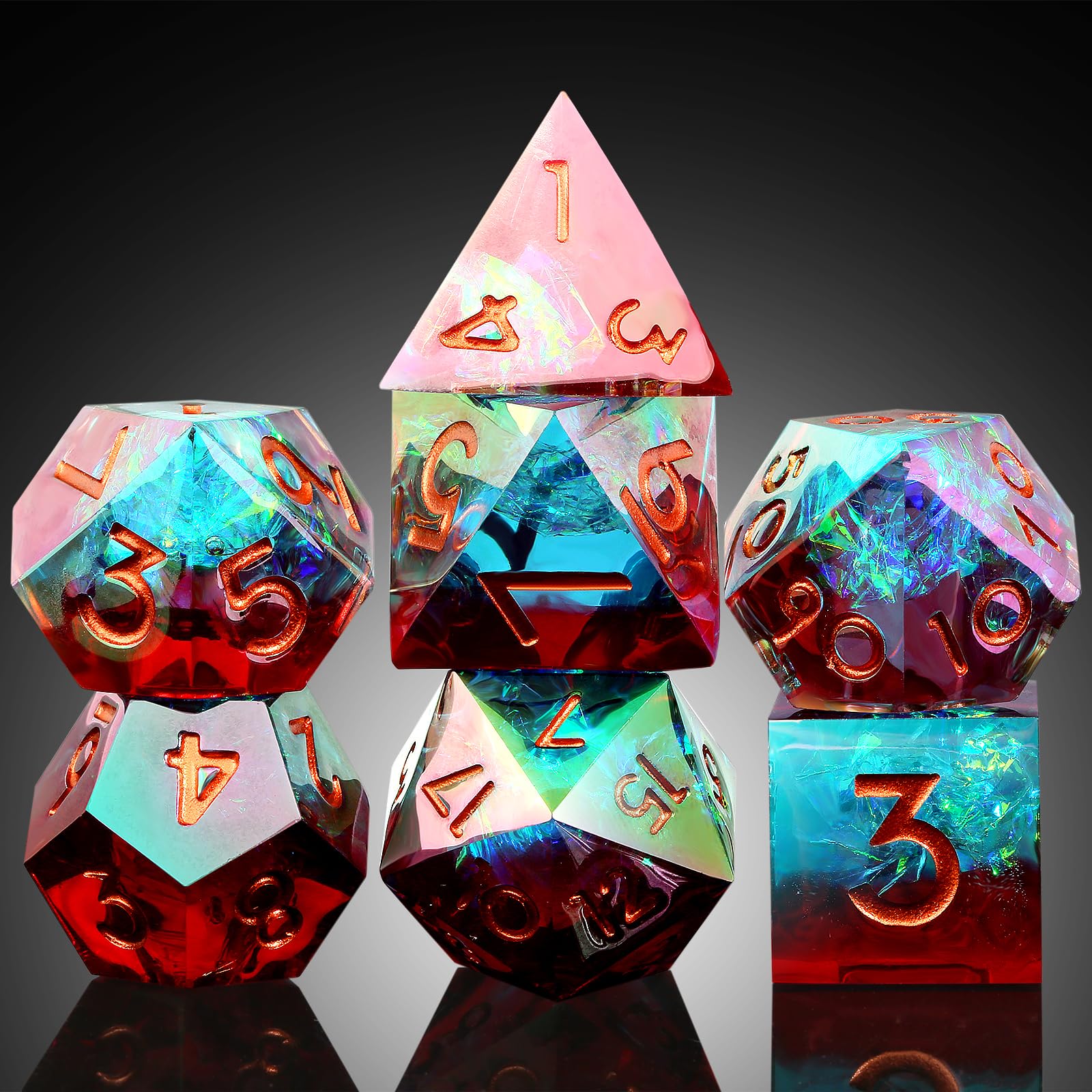 Iridescent Plating Sharp Dice, DNDND Handmade DND Resin Sharp Edge D&D Die with Gift Case for Dungeons and Dragon Tabletop Games (Iridescent Plating Red & Blue) — image 1