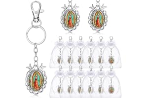 LANDICAL 12 Pcs Our Lady of Guadalupe Keychains Baptism Favors for Guests First Communion Gift Virgen De Guadalupe Llaveros with Organza Gift Bags Religious Catholic Keychain Recuerdos De Bautizo Christening