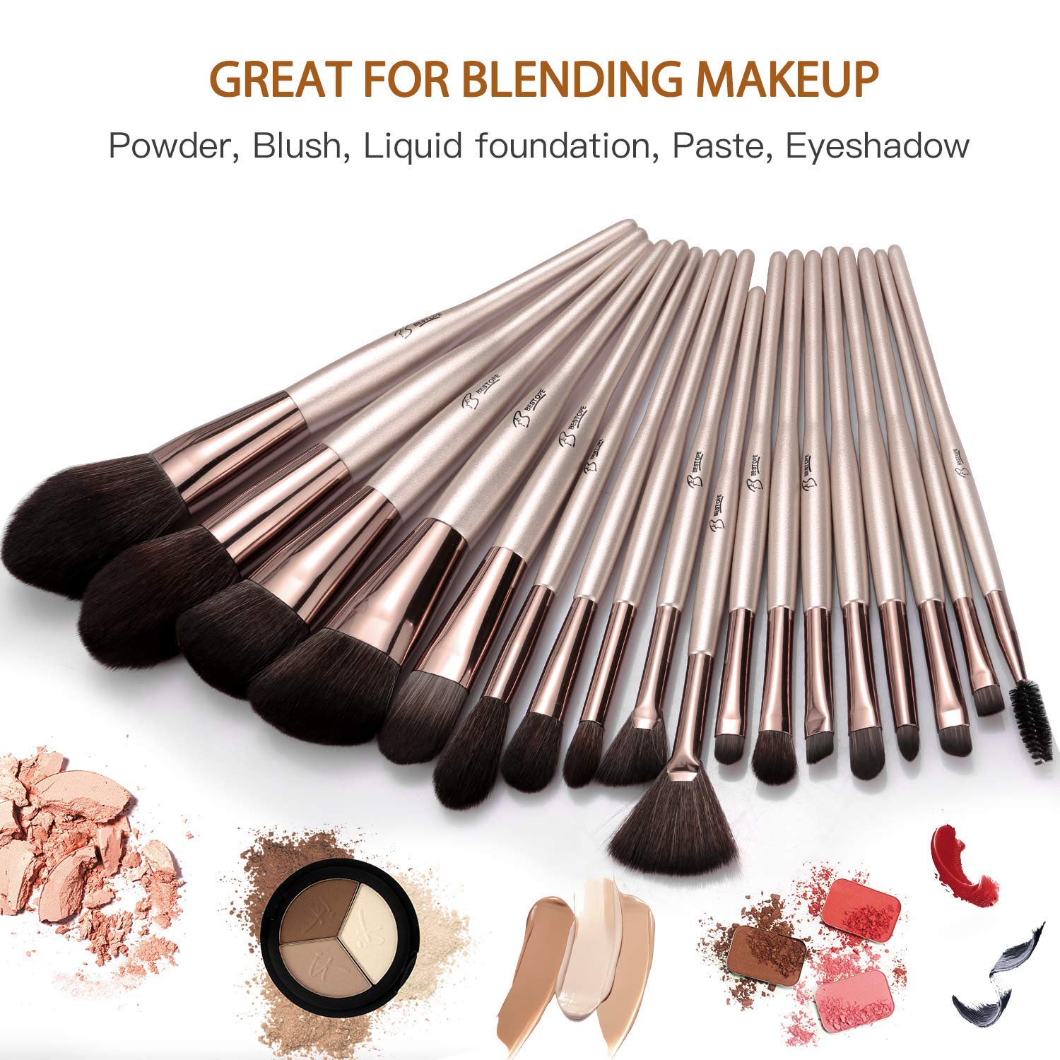 BESTOPE 18 Pcs Makeup Brushes Belly-type Handle Series Professional Premium Synthetic Contour Blush Foundation Concealers Highlighter Eye Shadows Cosmetic Brushes: Beauty