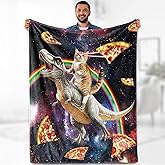 Aimego Funny Cat Blanket Gifts for Men Women Kids Cool Cat Riding Dinosaur on Fantasy Galaxy Cozy Travel Bed Couch Plush Boys Girls Birthday Christmas Lightweight Blanket 50"x60"