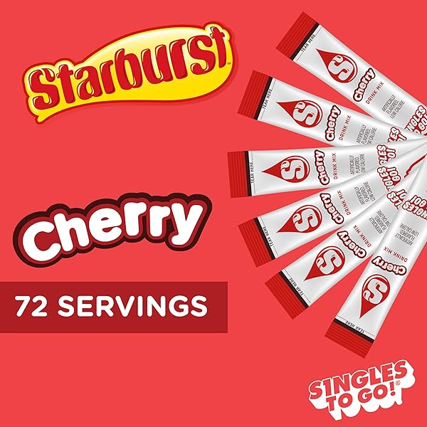 STARBURST SINGLES TO GO POWDERED DRINK MIX & JUST ADD WATER -12 BOXES WITH 6 PACKETS EACH 72 TOTAL SERVINGS (SUGAR FREE), CHERRY, 7.08 OZ