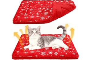 Clysee 2 Pack Winter Self Warming Cat Mat Snowflake Red Self Heating Pad Bed 22" x 18" Reversible Reflects Body Heat Machine Washable Thermal Pet Blanket for Winter Indoor Pet Kitten Dog Crate